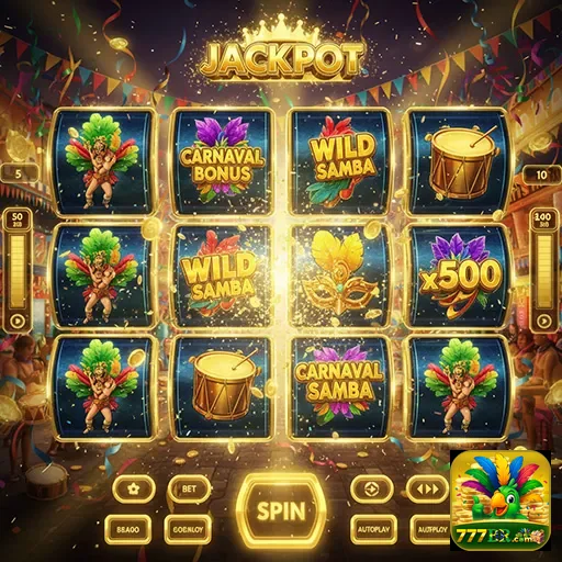 Imagem de um slot de carnaval com jackpot no site 777br, mostrando cores vibrantes e grande potencial de ganhos.